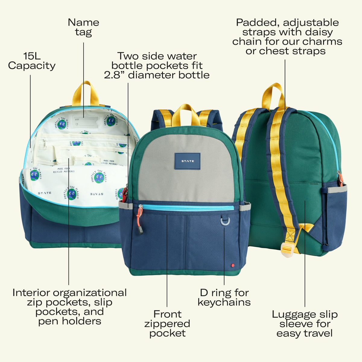 Kane Kids Travel Backpack Printed Canvas Blue Checkerboard