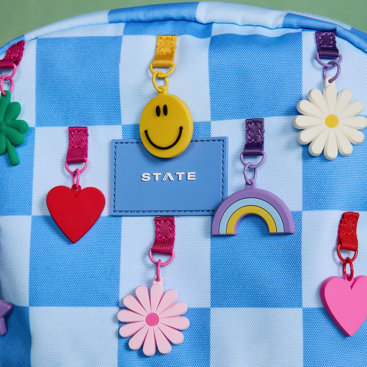 Kane Kids Travel Backpack Charms Blue Checkerboard