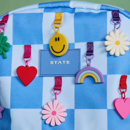 Kane Kids Travel Backpack Charms Blue Checkerboard