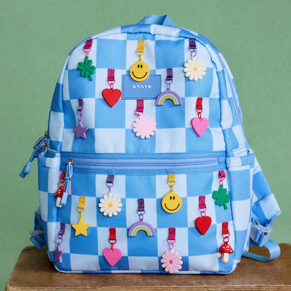 Kane Kids Travel Backpack Charms Blue Checkerboard