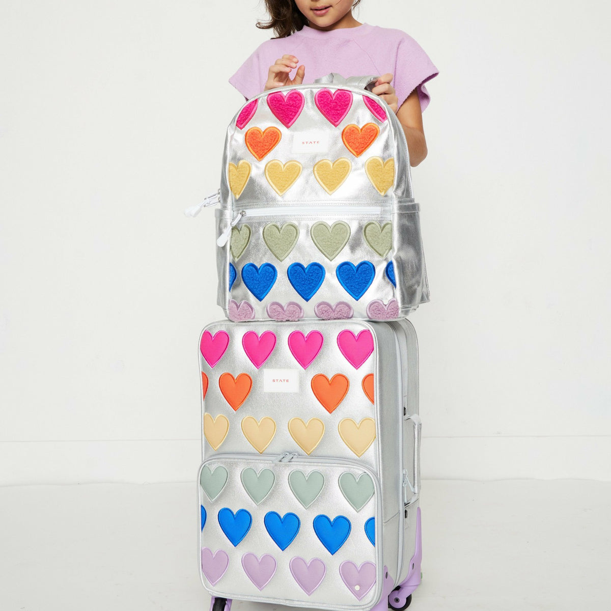Logan Suitcase Metallic Patchwork Hearts