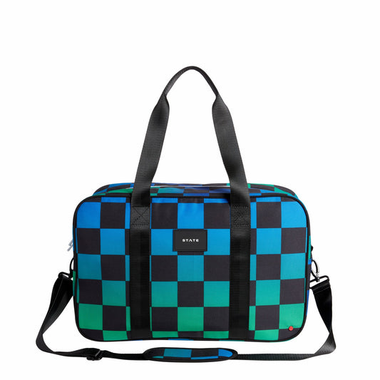 Rockaway Duffle Recycled Polyester Canvas Blue Checkerboard