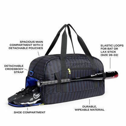 Fenway Sports Duffle Black Grey Striped