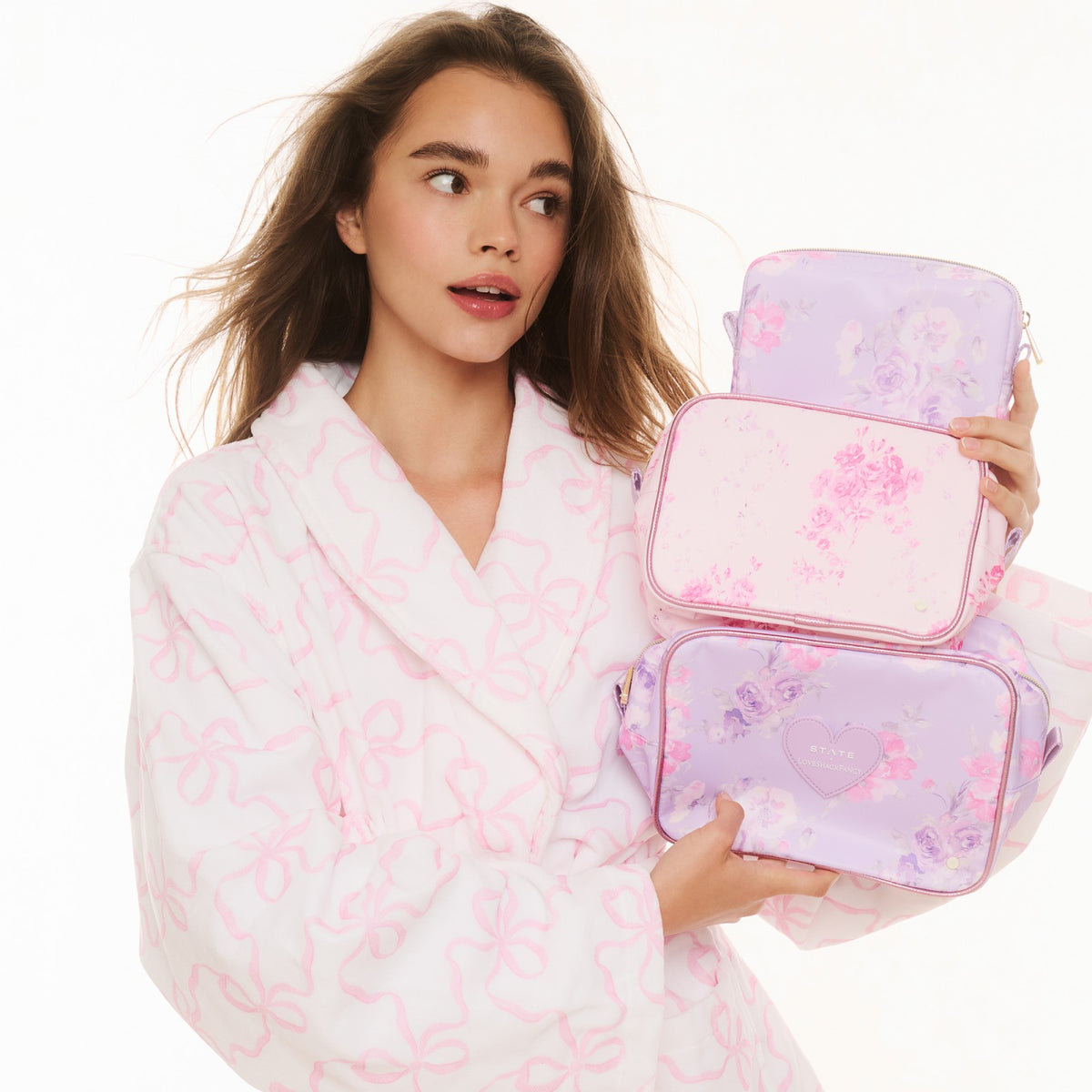 STATE x LoveShackFancy Travel Pouch Set Nylon Confetti Bloom / Wildflower Blue