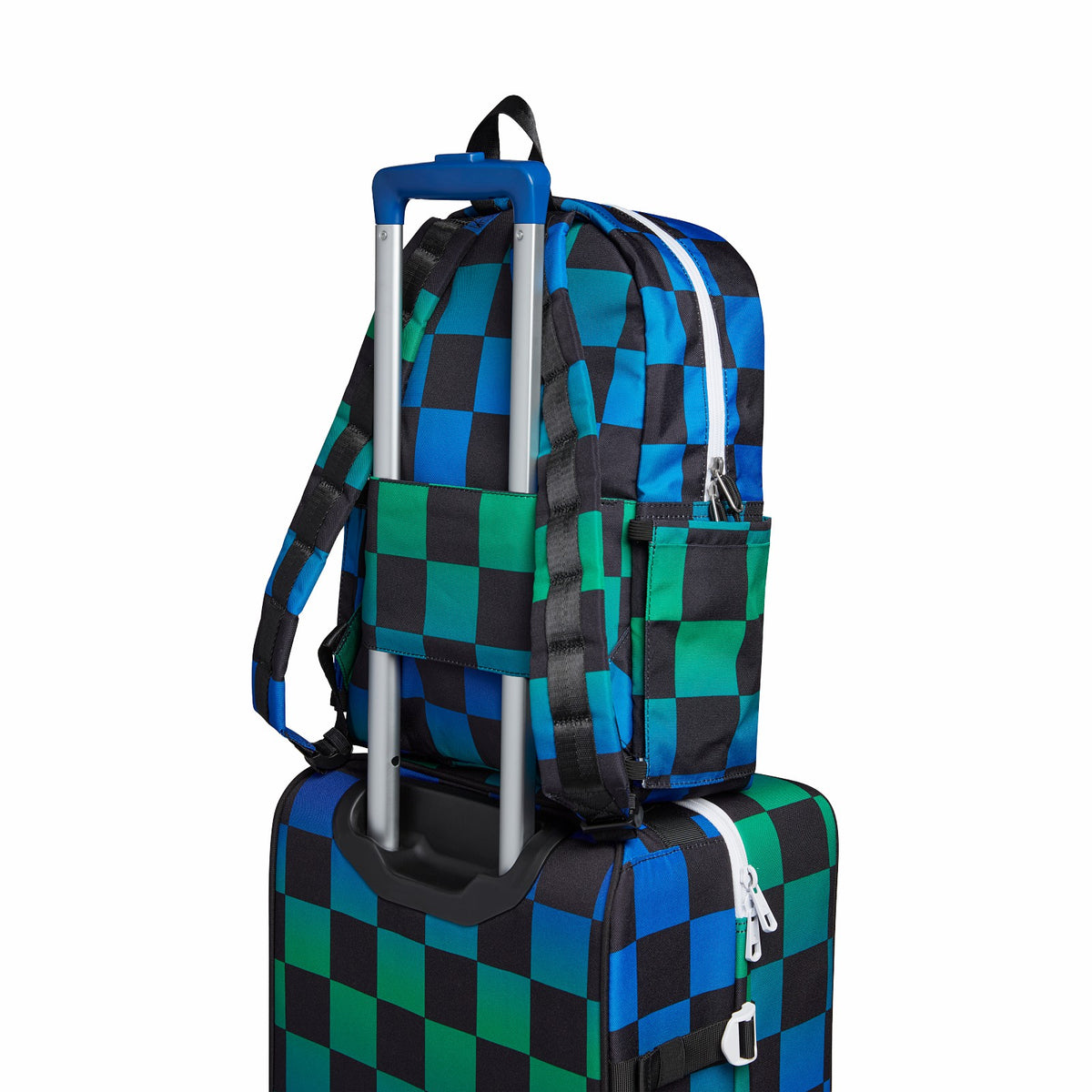 Kane Kids Travel Backpack Printed Canvas Blue Checkerboard