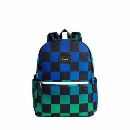 Kane Double Pocket Backpack Recycled Poly Canvas Blue Checkerboard