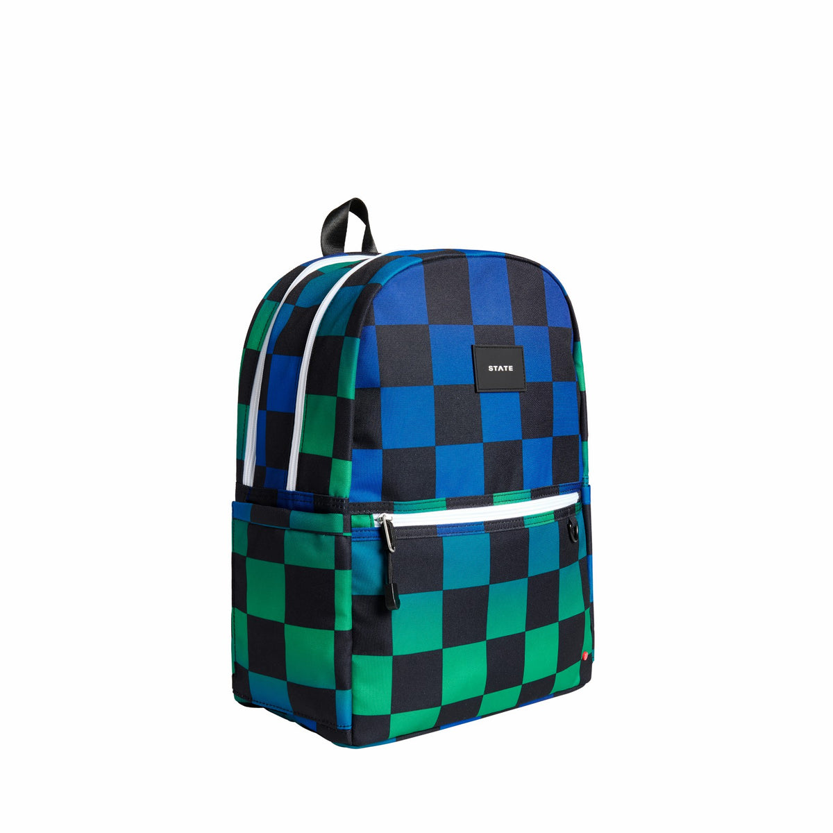 Kane Double Pocket Backpack Recycled Poly Canvas Blue Checkerboard