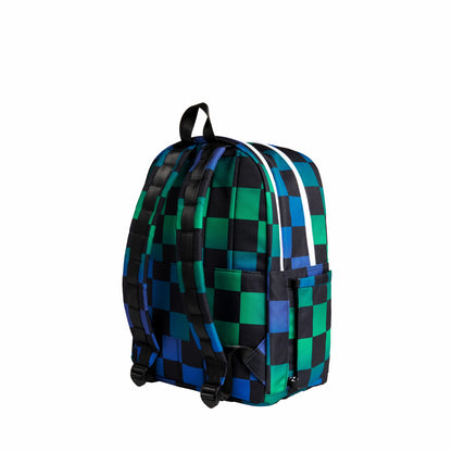 Kane Double Pocket Backpack Recycled Poly Canvas Blue Checkerboard