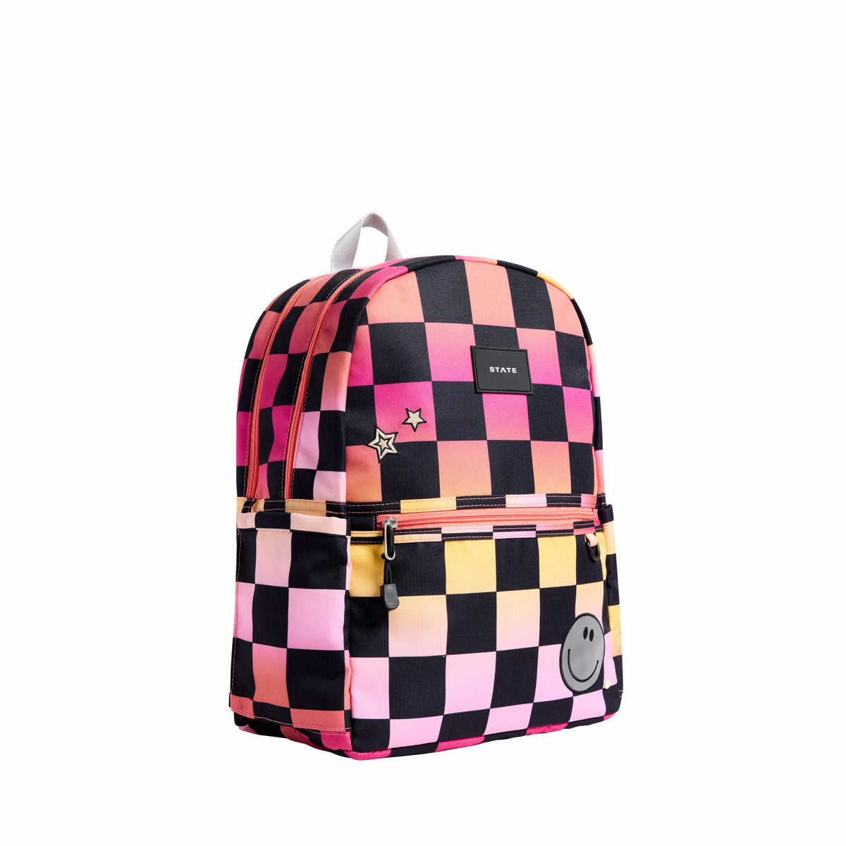 Kane Kids Double Pocket Backpack Recycled Poly Canvas Pink Checkerboard
