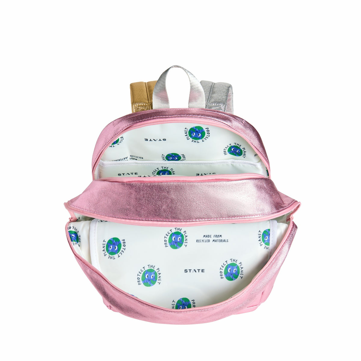 Kane Kids Double Pocket Backpack Recycled Poly Canvas Pink Checkerboard