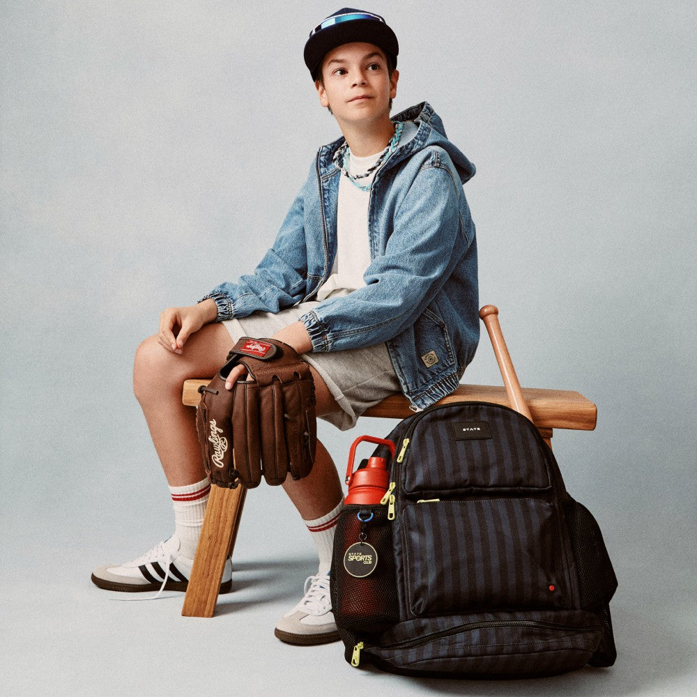 Shea Baseball Backpack Black Grey Striped