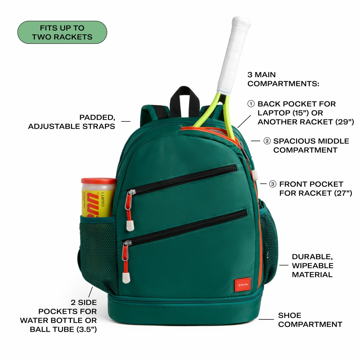 Lenox Tennis Backpack Nylon Evergreen