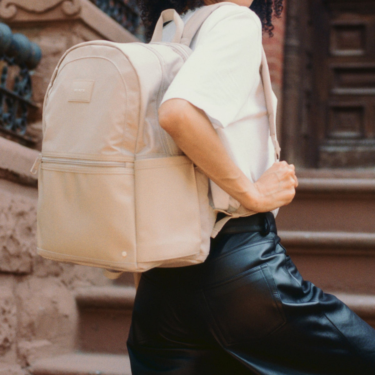 Evans Double Pocket Backpack Recycled Nylon Sand