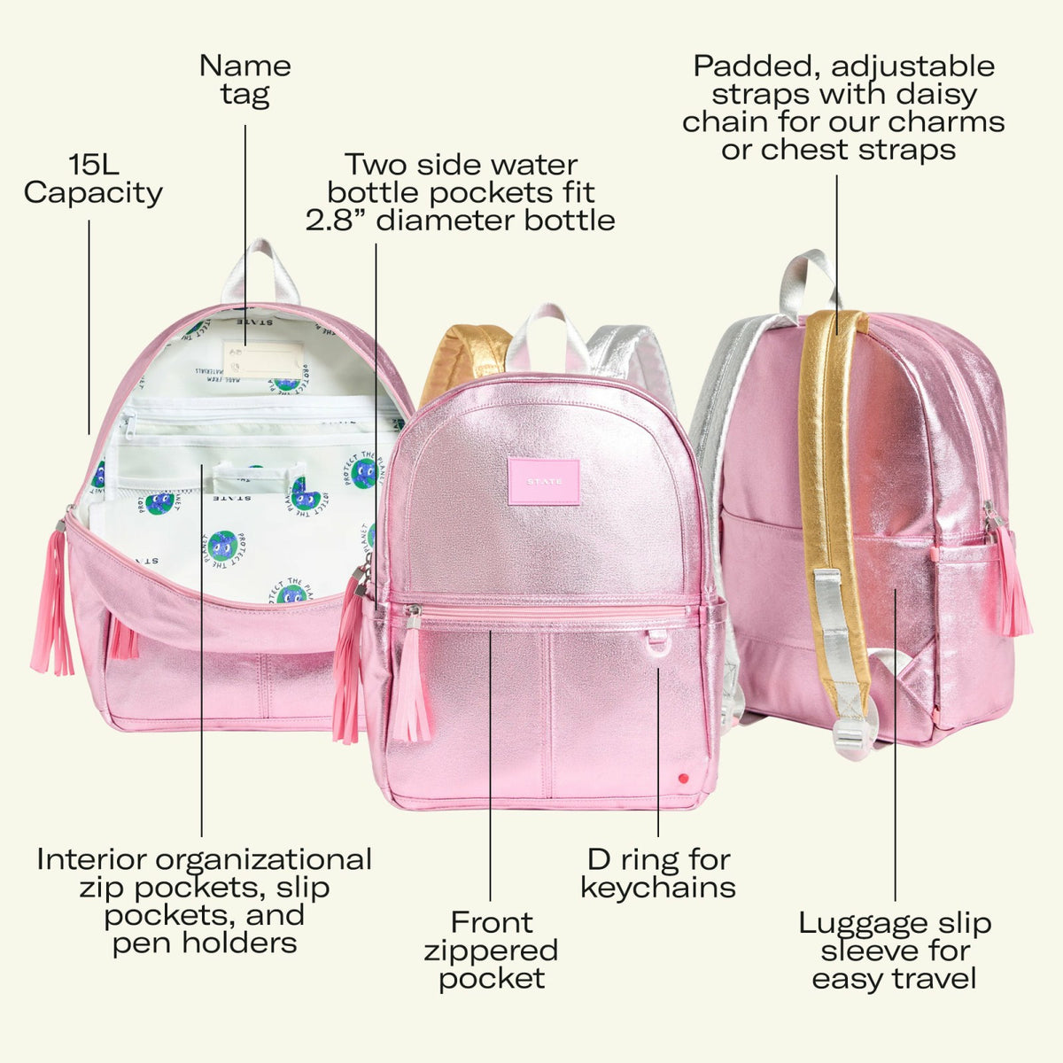 Kane Kids Travel Backpack Recycled Polyester Canvas Solids Butter Yellow