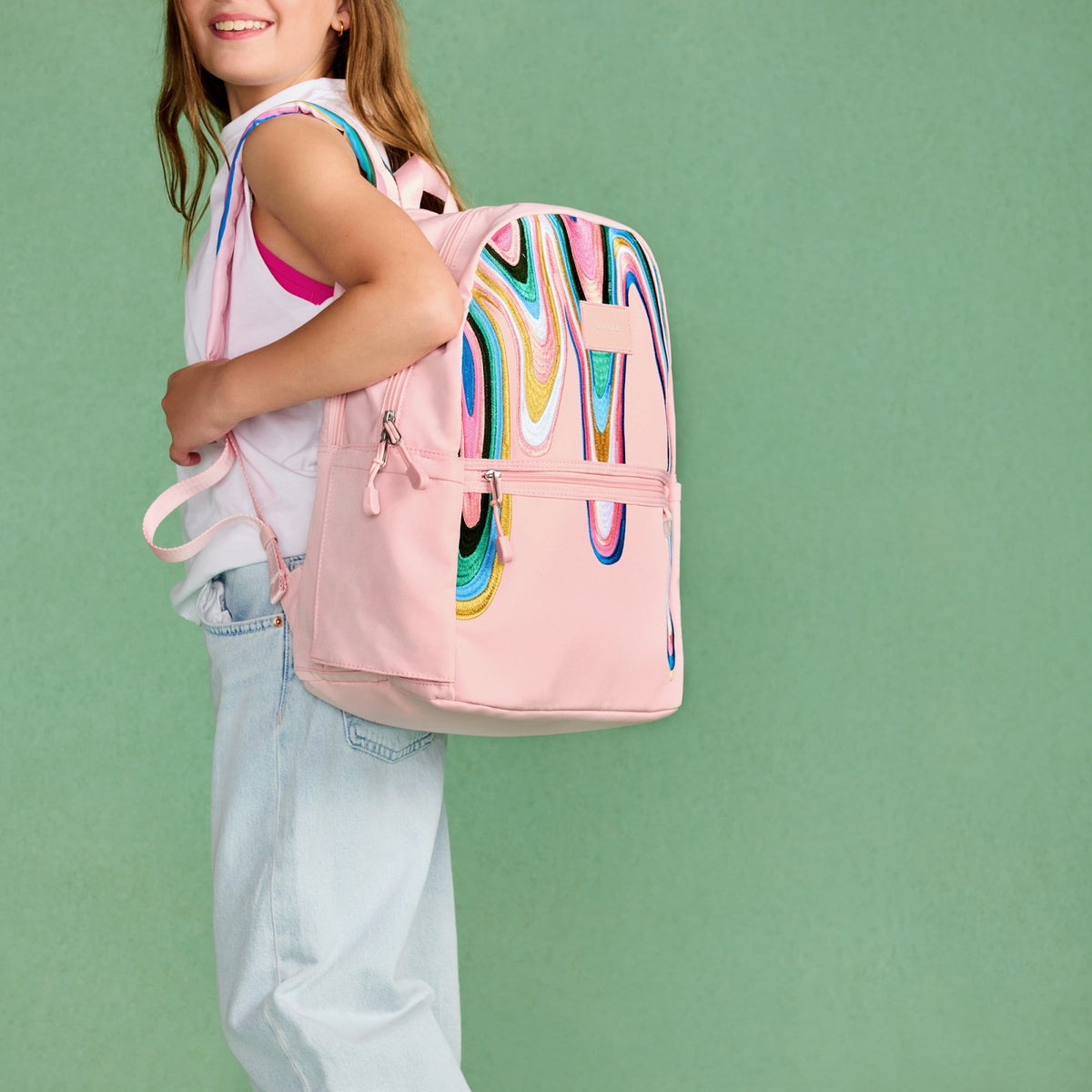 Kane Kids Double Pocket Backpack Recycled Poly Canvas Paint Wave