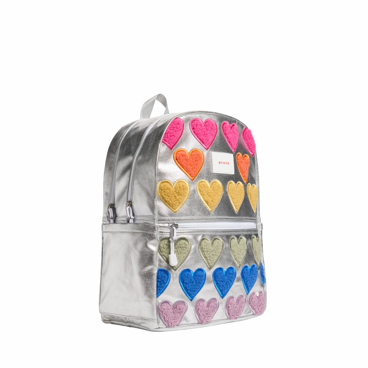 Kane Kids Double Pocket Backpack Metallic Fuzzy Hearts