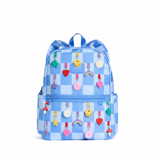 Kane Kids Double Pocket Backpack Recycled Polycanvas Charms Blue Check