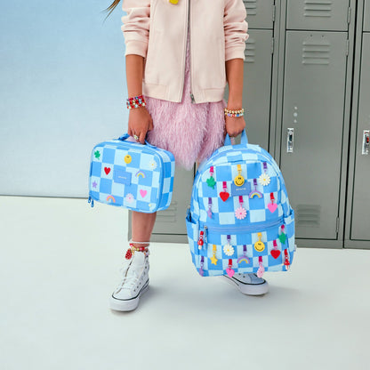 Kane Kids Double Pocket Backpack Recycled Polycanvas Charms Blue Check