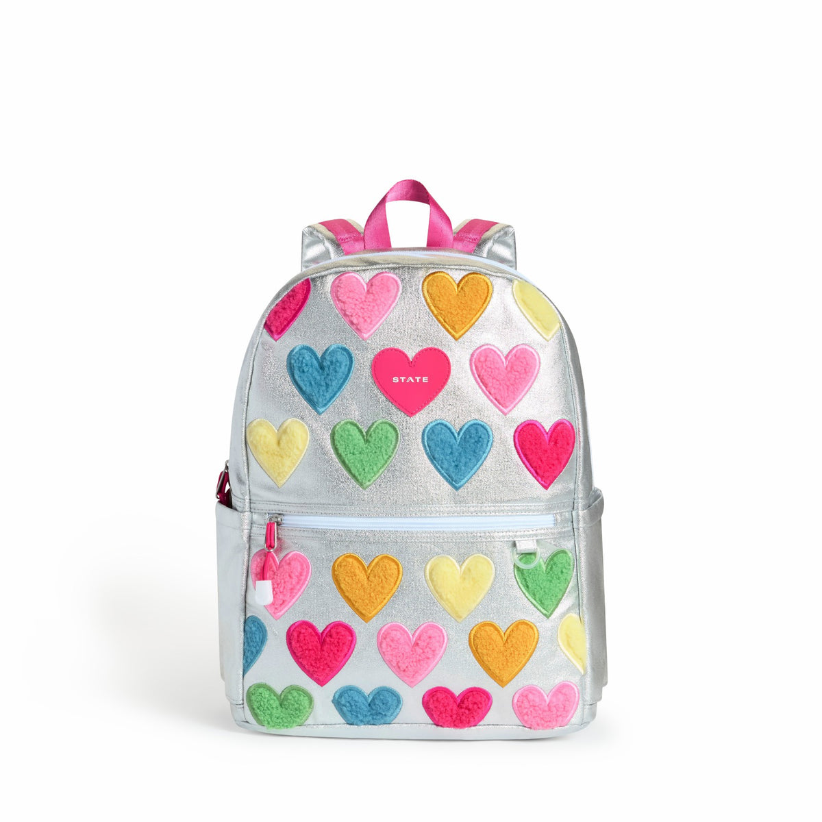 Kane Kids Double Pocket Backpack Metallic Happy Fuzzy Hearts