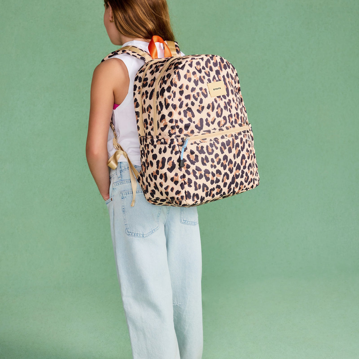 Kane Kids Double Pocket Backpack Recycled Poly Canvas Leopard