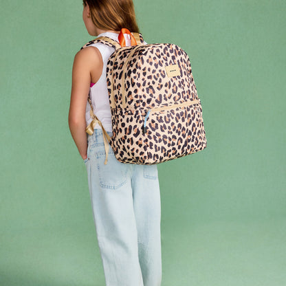 Kane Kids Double Pocket Backpack Recycled Poly Canvas Leopard