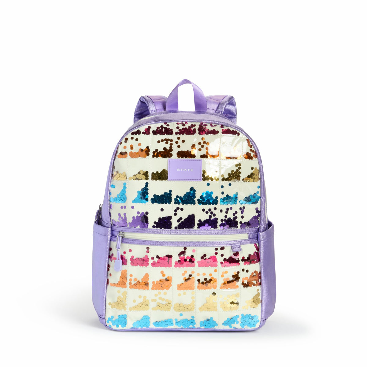 Kane Kids Double Pocket Backpack Metallic Lilac Quilted Sequins