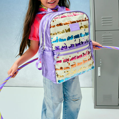 Kane Kids Double Pocket Backpack Metallic Lilac Quilted Sequins